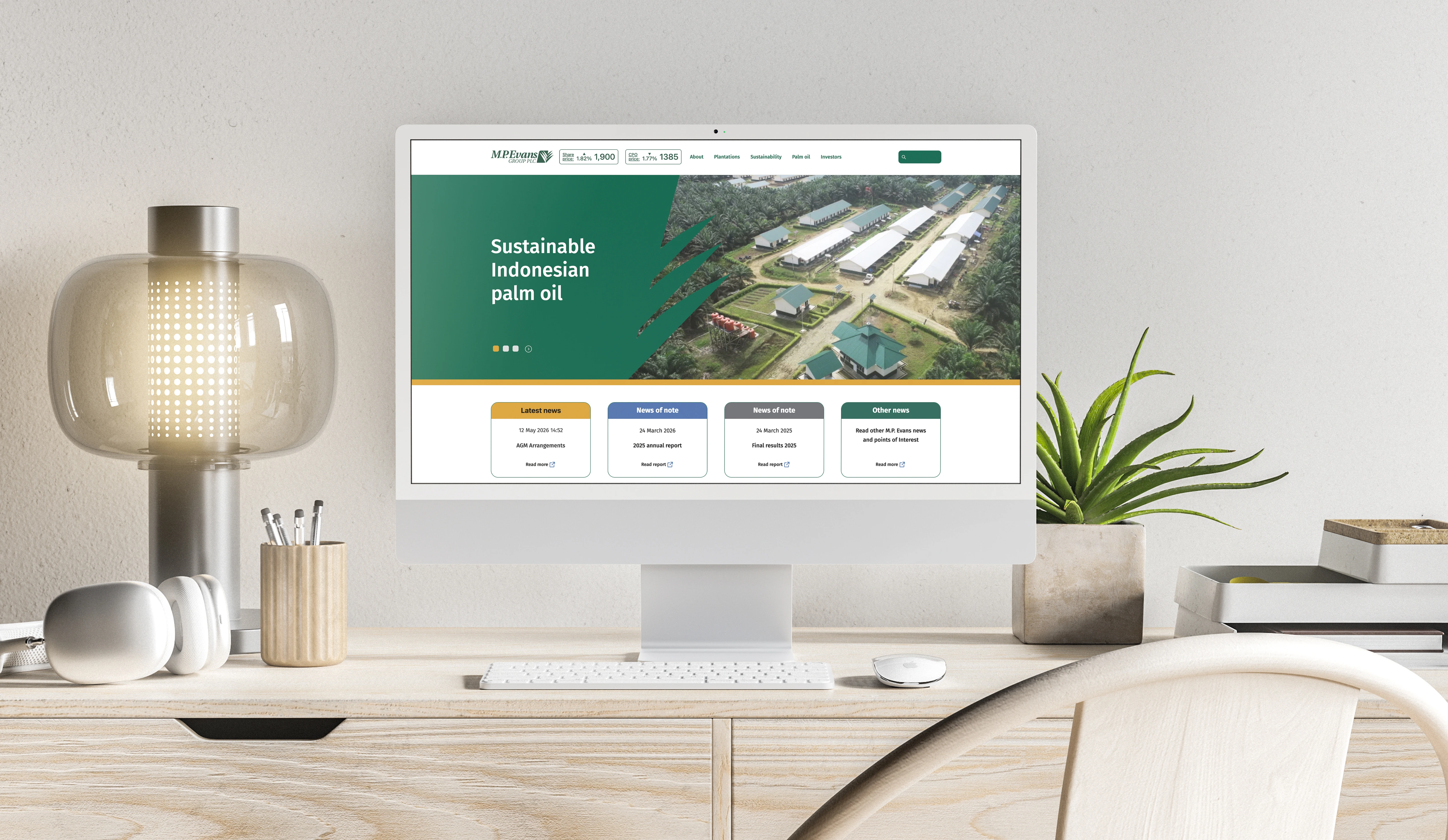 Website redesign and investor platform for a London-listed sustainable palm oil producer.